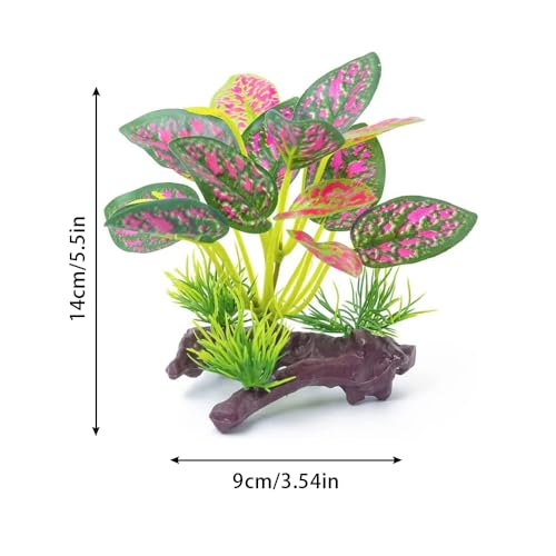2pcs Reptile Artificial Plants, Terrarium Plants Decorations Supplies, Aquarium Fish Tank Plant, Amphibian Habitat Hideout Tank Accessories (White + Red Leaves)