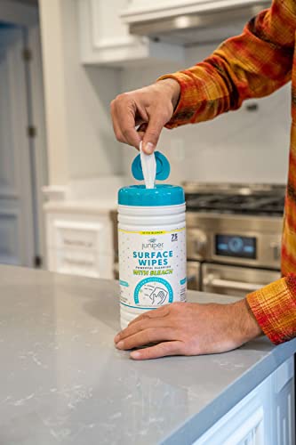 Juniper CLEAN 1 Pack Surface Cleaning Wipes with Bleach, All-Purpose Cleaner for Bathroom, Kitchen, Office, 75 Count Canister, 7.5" x 7" Sheet, Fresh Scent, Lint Free & Durable - size: 75 Count (Pack of 1)