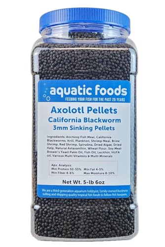 Axolotl Blackworm Pellets. 3mm-1/8 Sinking California Blackworm Medium Pellets for Medium/Large Axolotl, Frogs, Shrimp, Salamanders, Newts, Snails…5-lbs 6oz Jar - size: 5.38 Pound (Pack of 1)