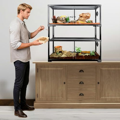 REPTI ZOO Double Stacked Reptile Tank 30" x 12" x 32", 40 Gallon Stackable Glass Terrarium with Sliding Doors, Top Ventilation, Space Efficient Enclosures for Bearded Dragon, Lizard, Snake, Gecko
