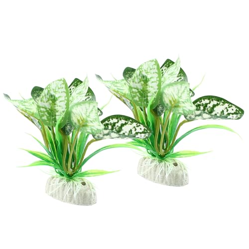 Soft Aquarium Plants Betta Fish Tank Decorations, Green, 4 Inch | Betta Leaf Pad, Silk Plastic Artificial Plants, 2Pcs Set, Reptile Tank Decor - color: E-2pcs Set/Green
