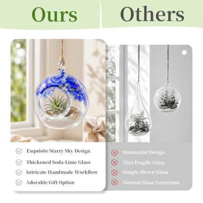 Glasseam Hanging Glass Plant Terrarium: 3Pcs Hanging Airplant Fern Holders | 4 Inch Thick Handmade Planter Hanger Globe for Tillandsia Succulent Moss, Indoor Wall Window Decor Gift for Plant Lovers