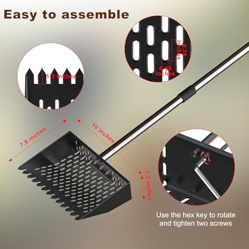 Metal Chicken Poop Scooper & Rake Scoop 10" Metal Chicken Coop Rake | Assistanted Handle Grip Heavy Duty Scoop Tool Adjustable Long Handle Adjustable (36 to 62") for Farm Animals Clean Tool