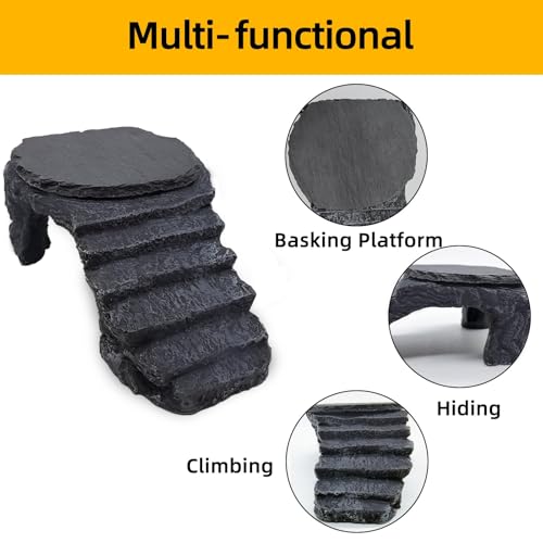 Reptile Basking Platform Crested Gecko Hide Leopard Gecko Tank Accessories | 4.72"×3.94"×1.57",Resin,with a rock platform,Box packaging,Turtle habitat accessories,for Turtle Lizard Leopard Crested Gecko - style: style 1