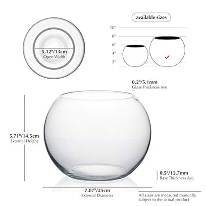 WGVI Bowl Glass Vase, Diameter 8", Height 6", Open Width 5", (Multiple Sizes Choices) Clear Bubble Planter Terrarium Fish Bowl for Wedding Event Home Decor, 1 Piece (VBW0008A) - size: 8"Dx6"H 1 Piece
