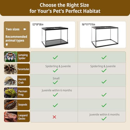 Reptile Glass Tank Starter Kit 16"x11"x11" Full View Reptile Terrarium for Leopard Gecko,Tarantula,Lizards,Spiders, Hermit Crabs,Frogs,Snake and Fish with Tank Accessories and Top Openning Door - size: 16"W x 11"D x 11"H