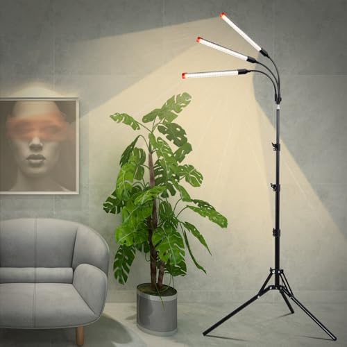 3Head Grow Light with Stand, 5-Mode Timer 4/8/12/16/20H, 27 Watt Power Home Plug LED Grow Lights for Indoor Plants for Tall Houseplants, Bonsai Tree, Seed Starting, 24"-64" Adjustable Height - size: 3Head Stand(27W)