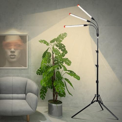 3Head Grow Light with Stand, 5-Mode Timer 4/8/12/16/20H, 27 Watt Power Home Plug LED Grow Lights for Indoor Plants for Tall Houseplants, Bonsai Tree, Seed Starting, 24"-64" Adjustable Height - size: 3Head Stand(27W)