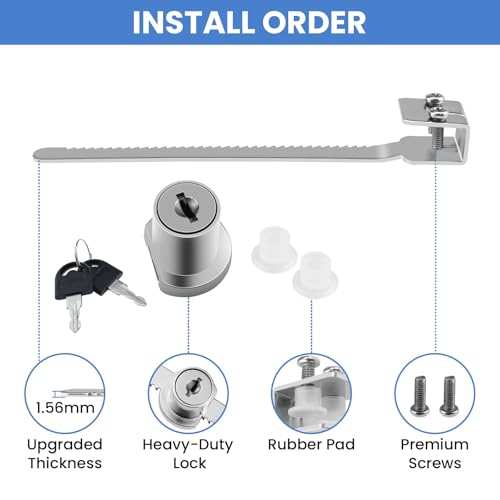 3Pcs Sliding Glass Door Ratchet Lock with Chrome Finish, Keyed Alike | Fits 2-6mm Glass, Secure Showcase Display Case Lock for Cabinets, Retail Stores & Home Use