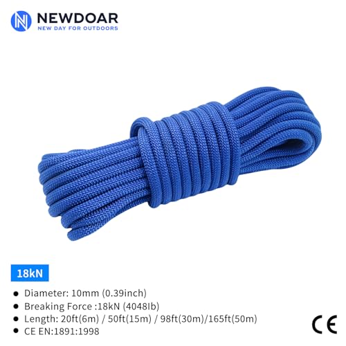 Static Climbing Rope - 8mm (5/16c) / 10mm (3/8”) Double Braid Accessory Cord for Rock,Hauling, Prusik, Survival - Pre-Cut 20FT, 50FT, 100FT, 165FT Lengths - Outdoor, Fire Rescue Equipment - color: Blue, size: 3/8 in x 20 ft