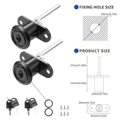 HOWDIA 2 Pcs - Drawer Lock Cabinet Locks with Keys, Zinc Alloy Desk Locks File Cabinet Lock for Wardrobe Furniture Locker Showcase with 2 Key 19mm (Black, Keyed Different) - size: 19mm - Keyed Different