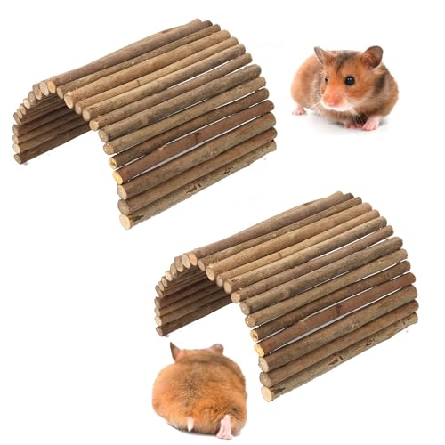 kathson 2 PCS Hamster Wooden Bridge Toys,11.02" L x 6.09" W Large Climbing Toy,Rat Ladder,Small Animal Chew Toys,Wood Hideout Tunnel for Chinchillas Guinea Pig Gerbils Ferret Syrian Hamster Squirrel - color: 2pcs