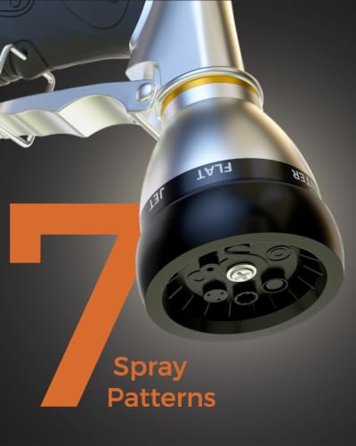 Heavy Duty Metal Garden Hose Nozzle with 7 Spray Patterns | High Pressure Water Sprayer with Ergonomic Handle, Perfect for Watering Plants, Lawns, Washing Cars, Pets & Outdoor Cleaning