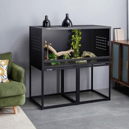 Reptile Enclosure Stand Bundle: Elevate Your Habitat - Includes Stand and Extra Enclosure for a Complete Elevated Setup 48 inches Width(Black) - color: Black, size: L-48''-Stand with enclosure