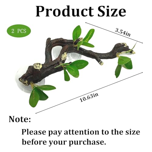 PINVNBY 2 PCS Reptile Corner Branch Terrarium Plant Decoration Branches for Reptiles with Suction Cup for Amphibian Lizard Snake Climbing Ornament