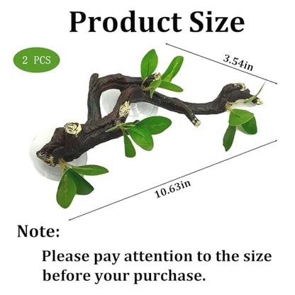 PINVNBY 2 PCS Reptile Corner Branch Terrarium Plant Decoration Branches for Reptiles with Suction Cup for Amphibian Lizard Snake Climbing Ornament