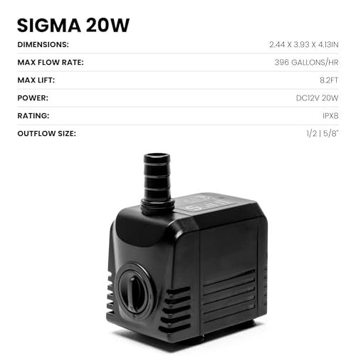 UNS Sigma Water Pump - 1/10HP 20W 79GPH 300L/HR IPX8 Compact Powerhead - Adjustable Submersible Water Pump for Freshwater & Saltwater Aquarium, Pond, Fountain, Pet Waterbowl - Sigma 20 (1/2, 5/8") - size: 20W