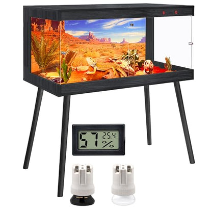 Royxen Bearded Dragon Tank, 36 Gallon Reptile Tank with Leg Stand,Built-in Lighting Reptile Enclosure, Tempered Glass Bearded Dragon Encloure for Chameleon (Black,32"x 16"x 16") - color: Black, size: 36 Gallons,32"x16"x16"