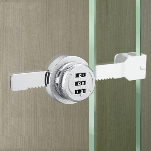Keyless Combination Ratchet Lock for Sliding Glass Door Showcase Display Case Cabinet 3-Digital Password (Silver) - color: Silver