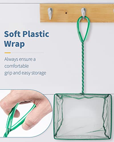 Pawfly Aquarium Fish Net with Braided Metal Handle Square Net with Soft Fine Mesh Sludge Food Residue Wastes Skimming Cleaning Net for Fish Tanks Small Koi Ponds and Pools - style: 8 Inch