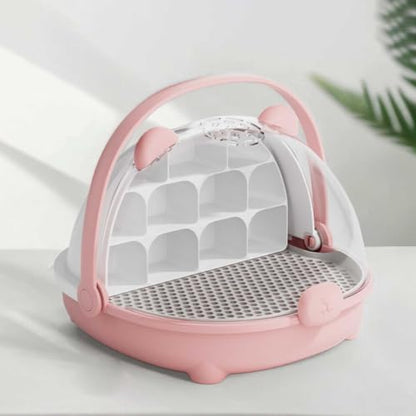 Silkworm Growth Box, Silkworm Breeding Box with Transparent Space Capsule Design, Portable Reptile Feeding Box Transparent Animal Habitat Cage with Handle (Pink) - color: Pink