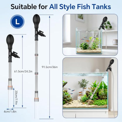 hygger Aquarium Gravel Vacuum Siphon, Adjustable Flow Manual Fish Tank Water Changer for Sand Cleaner with 6.5 Ft Hose, Suction Ball, Aquarium Gravel Cleaner Adjustable Length (Up to 115 Gal Tank) - size: L