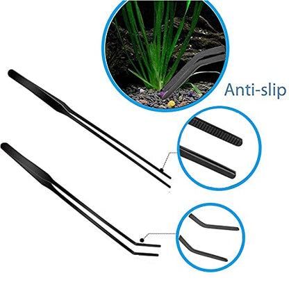 Aquarium Scissor Tweezers Spatula Tool - 4 in 1 Stainless Steel Aquatic Plants Aquascaping Tools Set for Fish Starter Kits & Aquariums Tank(Black) - color: Black