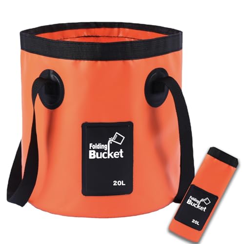 Collapsible Bucket with Handle, Lightweight 5 Gallon 20L | Folding Water Container, Portable Wash Basin for Camping, Fishing, Gardening, Car Washing, and Outdoor Use - color: Orange, size: 20L