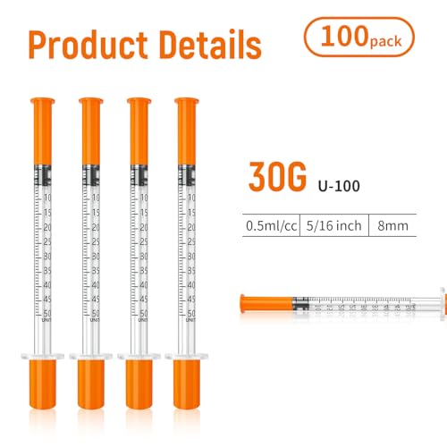 0.5ml 30G 1ml/cc 5/16" (8mm) Pack of 100 - size: 0.5ml-30G 5/16", style: 100 Pack