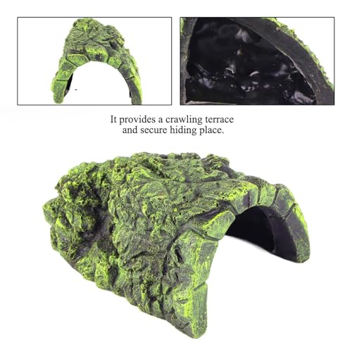 Reptile Hide Cave, Secure Enclosed Basking Shelter for Terrarium Aquarium Resin Rock Look Large 1 Pack
