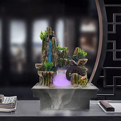 Indoor Fountain Rockery Tabletop Fountain with an Atomizer Elaxation | Water Feature Meditation Desktop Fountains for Home Office Decor or Gift 7.9''L x 7''W x 10.6''H with LED Light