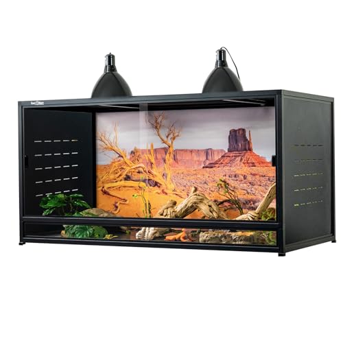 Reptile Tank 120 Gallon, 48"x24"x24" Large Reptile Enclosure for Bearded Dragon and Ball Python,Snake Terrarium with Heavy Duty Screen Front Sliding Tempered Glass Door, Combination Lock - color: Black-120 Gallon