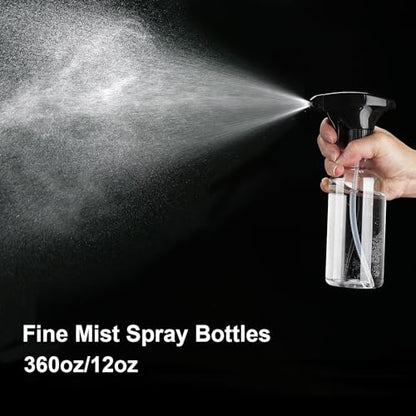 12oz/360ml 2 Pack Plastic Spray Bottles, Clear | Empty Spray Bottles for Cleaning, Continuous Misting, For Hair, Essential Oils, Toners, Rose Water, Cosmetics