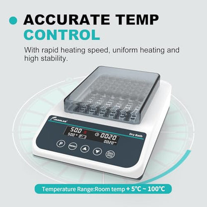 DB100-2P Dry Bath, 100℃ Programmable 0.2mlx96, 1.5mlx35 | Digital thermostatic block heater, heating, RT+5℃ to 100℃, 9 programs, timer, 0.2ml & 1.5ml block, for lab incubation - size: 0.2ml&1.5ml (Dual-Block)
