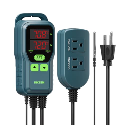 Temperature Controller, Digital Thermostat for Greenhouse -40~212℉ | Programmable Temperature Controlled Outlet Heating & Cooling, Fridge Compressor Delay, for Reptile Brewing Incubation 1200W - color: Red