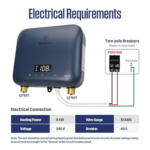 Westinghouse 8kW Tankless Water Heater Electric, Low Watt 240V, Smart WiFi | Instant Hot Water Heater, Under Sink Water Heater Electric, Compatible with Alexa & Google Home, Apolo Mini, Deep Blue - color: Deep Blue 8