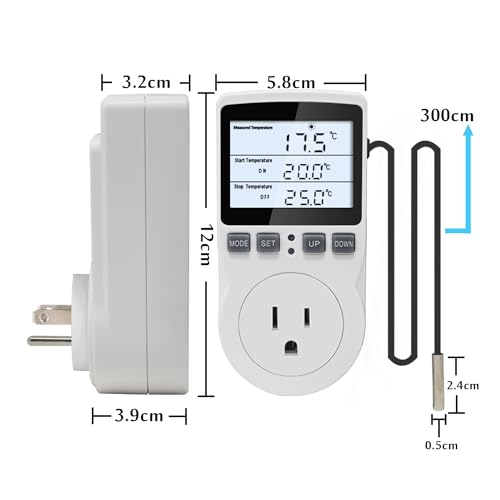 KETOTEK Digital Temperature Controller Thermostat Outlet Plug 120V with LCD Backlight, Heating Cooling Temperature Controlled Outlet 110V 15A with 3m Sensor - style: Backlit Style