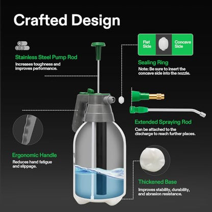 VIVOSUN 1L Pump Sprayer, 34oz Water Spray Bottle with Safety Valve | Handheld Garden Sprayer, Adjustable Nozzle, Extended Spray Rod & Additional Seals, Ideal for Watering, Fertilizing, Cleaning - size: 34 ounce