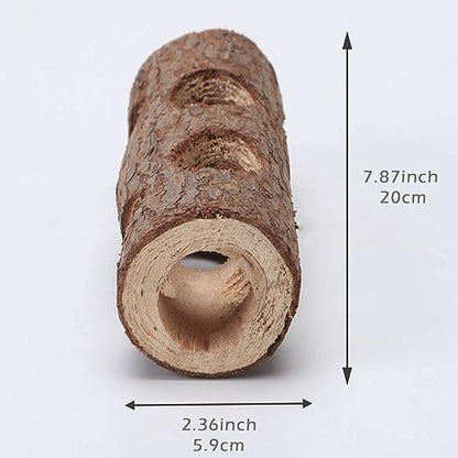 Natural Wood Tunnel Hamster Tunnel for Hamster Reptile Small Animals Cage Hollow Tree Trunk Hideout Toy (7.9"×2.7")