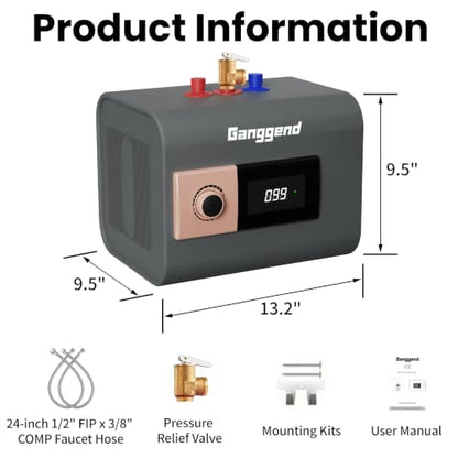 2.5 Gallon Electric Water Heater, 1500W 110V Mini Tank Under Sink Instant Hot Water Heater with Pressure Release Valve, Digital Display for Kitchen, RV, Laundry,Food Truck, Gray - color: Gray