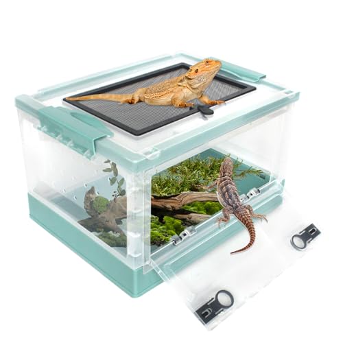 PINVNBY Plastic Reptile Feeding Box with Wheels,Reptiles Breeding Enclosure Cages Transparent Amphibians Habitat Terrarium Tank Portable Transport Container for Lizard,Bearded Dragon(Blue) - color: 【Blue】