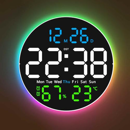 10 Inch Large Digital Wall Clock with 9 Color Changing Remote Control, Date Week Temperature, Auto Brightness Dimmer Clock Night Lights,Blue+Green - color: Blue+green