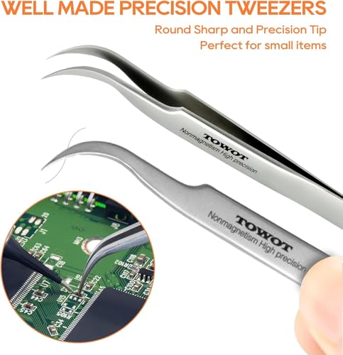 Precision Tweezers, Stainless Steel Pointed Tweezers for Craft, Electronics, Soldering, Experimental Work, Jewelry-Making, Non-Magnetic Industrial Tweezers by TOWOT - size: 120mm