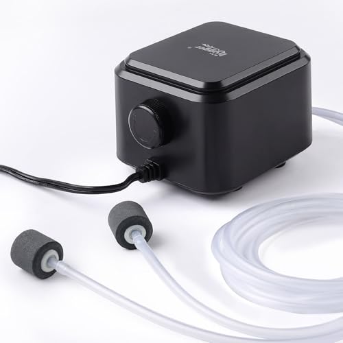 hygger Quiet <30dB Aquarium Air Pump, Adjustable Low Decibel Oxygen Fish Tank Pump 2 Air Outlets Ultra Silent Powerful Aerator Pump with Accessories Max 80GPH/160GPH/255GPH(3.5W,Up to 120Gallon) - size: 3.5W,Up to 120Gallon
