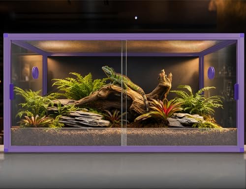 120 Gallon Reptile Tank, 4x2x2 Reptile Enclosure for Bearded Dragon, Snake, Ball Python & Chameleon, Aluminum Alloy Reptile Terrariums Cage with Front Sliding Tempered Glass Doors (Purple) - color: Purple