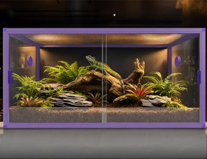 120 Gallon Reptile Tank, 4x2x2 Reptile Enclosure for Bearded Dragon, Snake, Ball Python & Chameleon, Aluminum Alloy Reptile Terrariums Cage with Front Sliding Tempered Glass Doors (Purple) - color: Purple