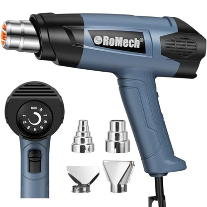1500W Heavy Duty Heat Gun, Variable Temperature Control Hot Air Gun Kit with 2 Air Flow 120°F~1200°F and 4 Nozzles for Crafts Shrink Wrap (Blue) - color: Blue