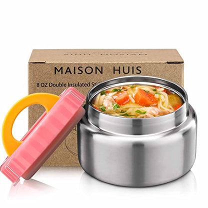MAISON HUIS 8oz Soup Thermo Wide Mouth Vacuum Insulated Food Jar for Hot&Cold Food, Leak Proof Stainless Steel Kids Lunch Container for School Travel(Pink) - color: Pink