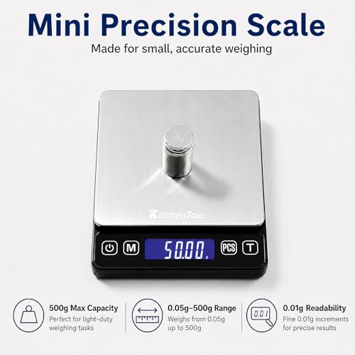 KitchenTour Mini Gram Scale for Coffee, Jewelry and Small Items, 500g x 0.01g Digital Pocket Scale with Tare, 6 Units, Back-Lit LCD, 2 Trays, Black - color: Black, size: 500g / 0.01g