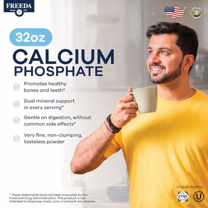Freeda Calcium Phosphate Powder Mineral Supplement - 32 oz | Kosher Calcium and Phosphorus Powder Supplement to Support Bone Strength & Joint Health for Men, Women, Dogs, and Cats - size: 2 Punds (Pack of 1)